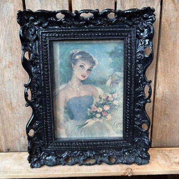 Cydney Grossman Parisian Lady Print in Black Baroque Heavy Frame ~10” x 8” - Picture 2 of 8